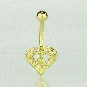 Solid 14k Yellow or White Gold Belly Button Love Heart Body Jewelry Piercing